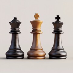 Fototapeta premium 3D Chess Pieces Icon: Strategy Board Game Components Logo Illustration