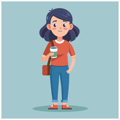 Casual Woman Holding Coffee Cup – Female Character Relaxing with a Hot Drink