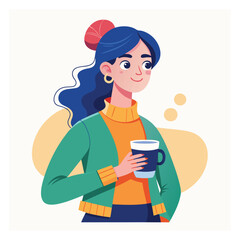 Casual Woman Holding Coffee Cup – Female Character Relaxing with a Hot Drink