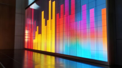 Fototapeta premium Abstract bar graph in bright colors, indicating the progression of business development, on a digital display.
