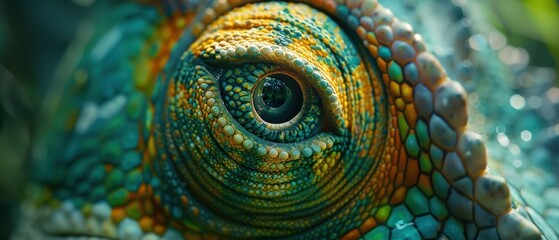 Close-Up of Colorful Chameleon Eye in Nature