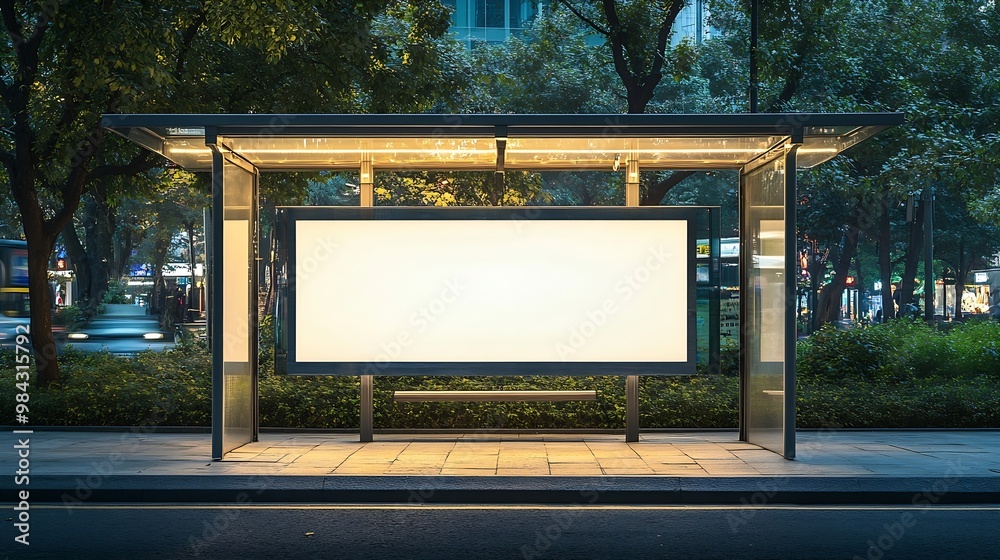Aufkleber bus shelter at busstop blank white lightbox empty billboard bus shelter ad glass and aluminum struct