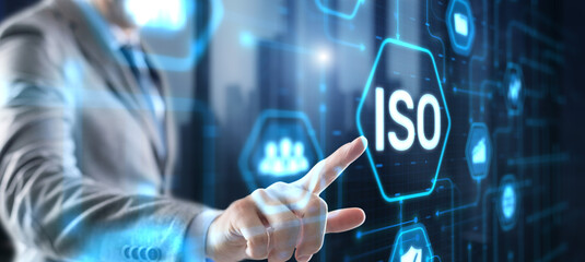 ISO Standard certification standardisation quality control concept on virtual screen