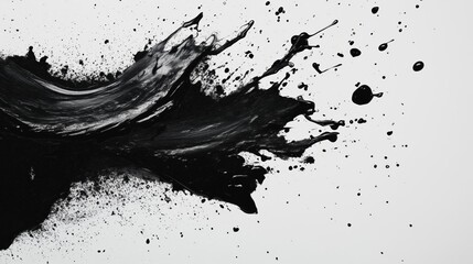 Black ink splash on white background, large brush stroke, ink painting style