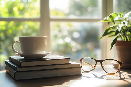 cup of coffee and book - Powered by Adobe