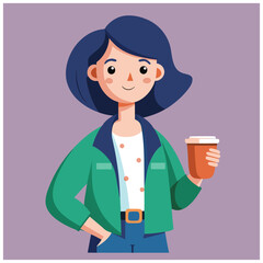 Casual Woman Holding Coffee Cup – Female Character Relaxing with a Hot Drink