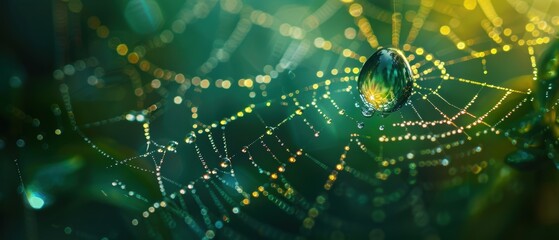 Dew Drops on a Spider Web in Nature's Light