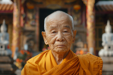 Fototapeta premium Generative AI image of buddhist monk in orange robe meditating