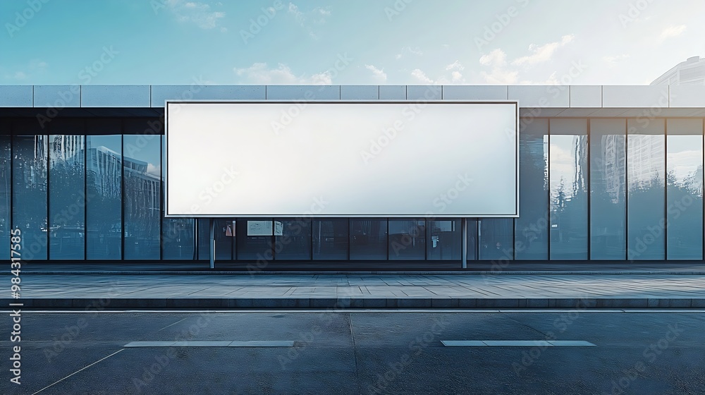 Aufkleber advertising empty long white billboard with space for mockup information at urban street front view 