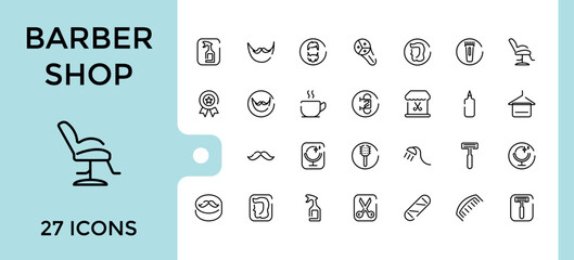 Barber shop elements - Editable stroke. Big web and UI icon set in a flat design. Thin outline icons pack. Vector illustration