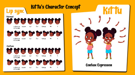 Confused girl cartoon character. Girl face lip sync vector set. Confused girl vector. Cartoon hand gesture. clipart, graphic, illustration.