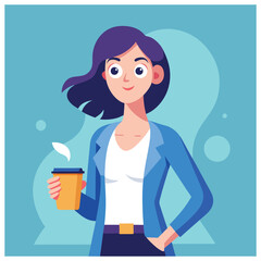 Casual Woman Holding Coffee Cup – Female Character Relaxing with a Hot Drink