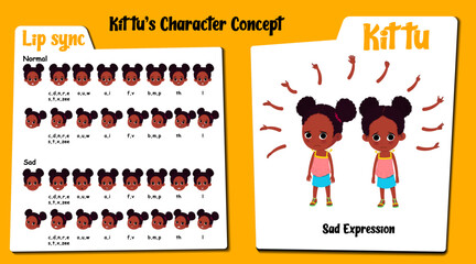 Sad girl cartoon character. Sad girl face expression cartoon. Lip sync for animation & hand gestures. clipart, graphic, illustration.