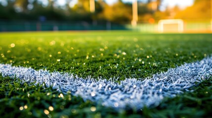 Lush Green Grass Framing Soccer Field Line Details