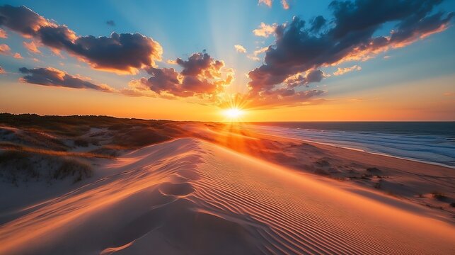 Sunset at Jockey Ridge State Park Located in Nags Head North Carolina It is a tallest sand dune system in the eastern United States : Generative AI