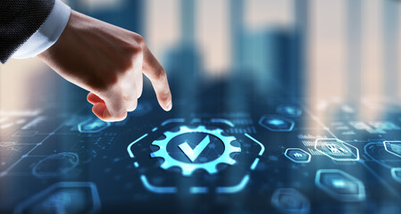 Businessman clicks Standards Quality assurance and control concept