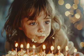 Naklejka premium Birthday party with big tasty cake pie air balloons decorations family friends pets animals, Generative AI