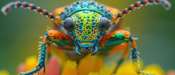 Fototapeta premium Colorful Insect Close-Up on Vibrant Flower Background