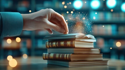 Librarian organizing books in a library