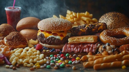 Ultraprocessed Food UPF HighCarb Obesity Unhealthy Diet and Eating Habit Concept Image : Generative AI