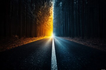 A road leading to a bright future on one side and a dark, uncertain one on the other, symbolizing positive vs negative outlook