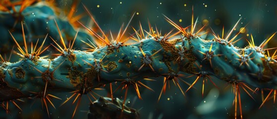 Vibrant Spiny Cactus Close-Up with Glittering Background