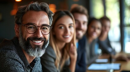 Fototapeta premium Portrait of a group of young and senior business people having a meeting in the office Teamwork and success concept : Generative AI