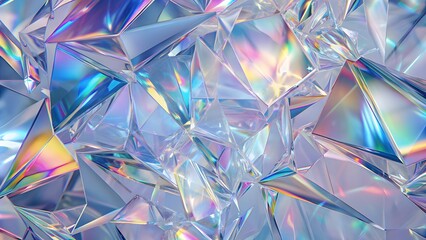 Holographic background with glass shards. Rainbow reflexes in pink and purple color. Abstract trendy pattern. 