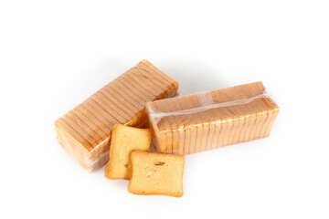 packets of rusks isolated on white