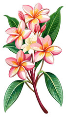 Exotic Plumeria Flower Illustration - Bright and Colorful Tropical Bloom with Pink and Yellow Shades, Ideal for Summer and Beach Themes, Plumeria Vector Illustration, Plumeria Flower Vector
, 



