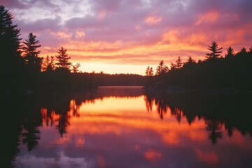 Fototapeta premium sunset over the lake
