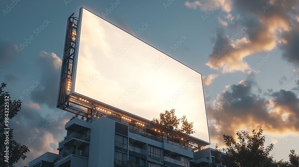 Poster Mock up white large LED display vertical billboard on tower building clipping path for mockup : Generative AI