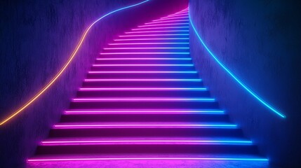 Fototapeta premium Symbolizing Innovation and Growth - An Abstract Neon Staircase Leading to Success.