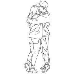 Romantic Couple Hugging Line Art Illustration