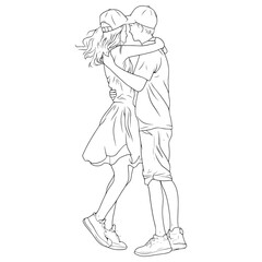 Romantic Couple Hugging Line Art Illustration