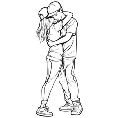 Romantic Couple Hugging Line Art Illustration