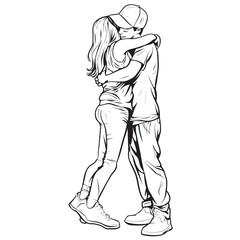 Romantic Couple Hugging Line Art Illustration