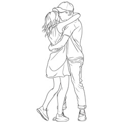 Romantic Couple Hugging Line Art Illustration