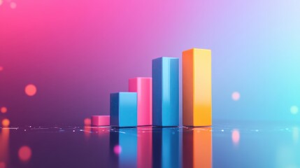 Fototapeta premium Brightly colored bar graph showing the stages of business growth, each bar standing out on a minimalist digital background.