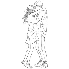 Romantic Couple Hugging Line Art Illustration