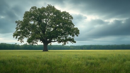 Obraz premium Fort Griswold Battlefield State Park monument and giant oak trees on the meadow Tranquil pasture landscape on a cloudy day : Generative AI