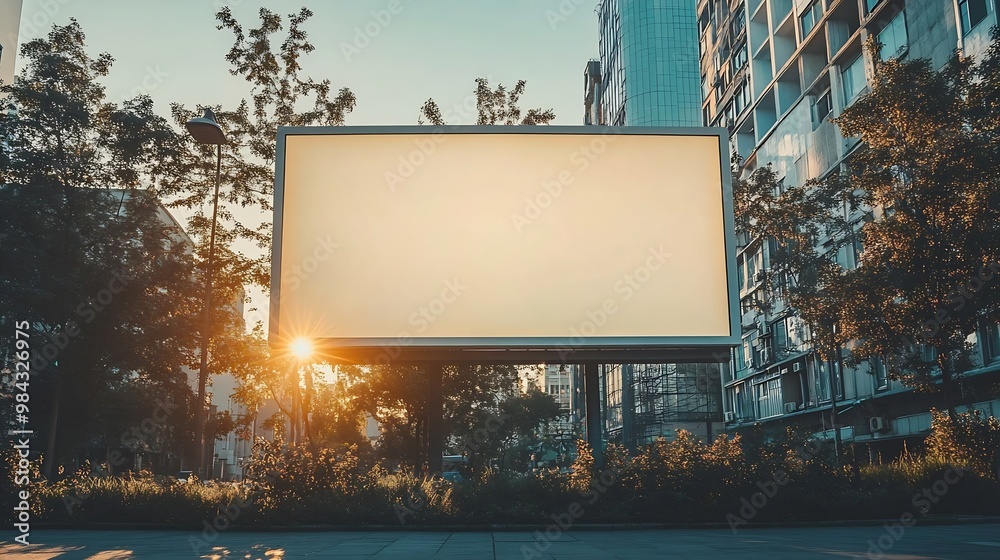 Poster large horizontal blank advertising poster billboard banner mockup in front of building in urban city