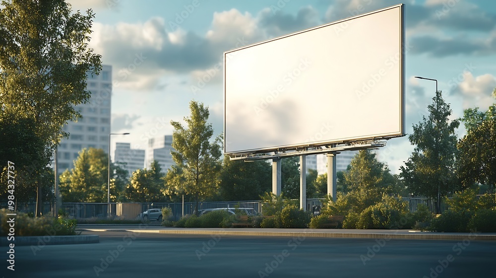 Poster billboard rectangular white mockup city advertisement on the parking image : generative ai