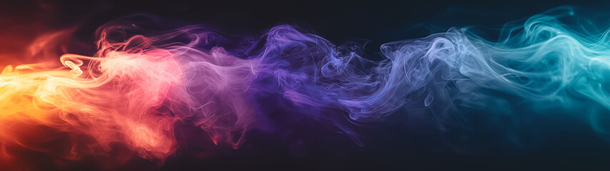 Obraz premium A smooth cinematic capture of neon-colored smoke swirling against a dark background, with vibrant hues blending together seamlessly.