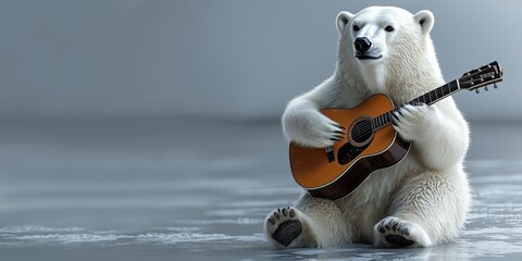 Polar Bear Playing Guitar in a Serene Environment