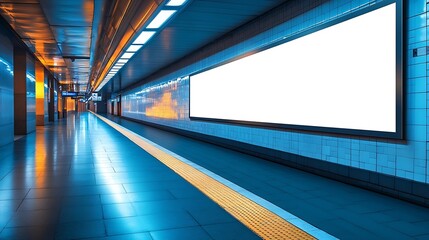 Mockup image of Blank billboard white screen posters and led in the subway station for advertising : Generative AI