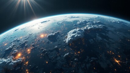 Fototapeta premium View of planet earth from space, realistic image. World Space Week.
