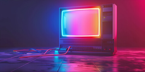 Retro Computer Setup with Neon Lights