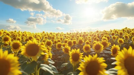 Fototapeta premium Holographic display of growth over a bright sunflower field, sunlight enhancing the scene.