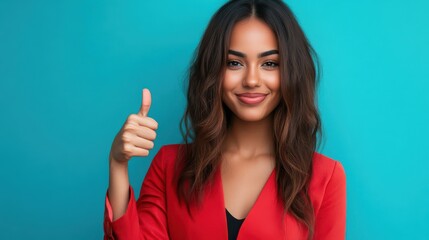 Confident Woman Giving a Thumbs Up Gesture to Express Positivity and Empowerment
